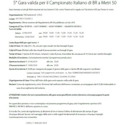5° Gara Campionato Italiano Bench-Rest a 50 metri